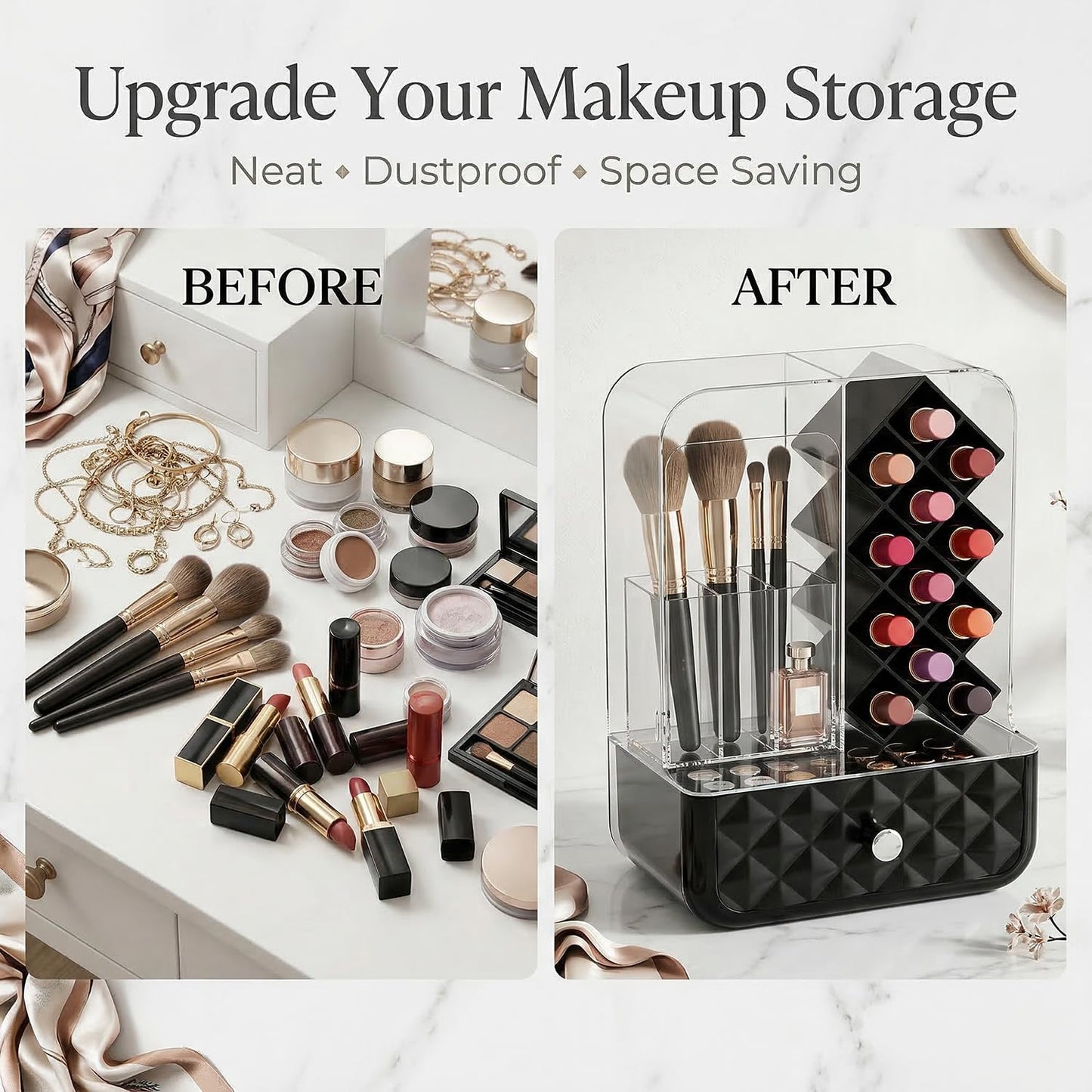 Luxury Dustproof Makeup Brush & Lipstick Organizer with Drawer
