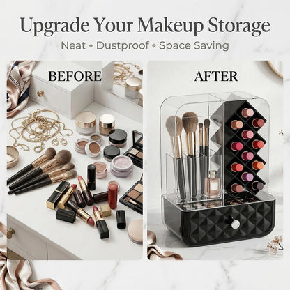 Luxury Dustproof Makeup Brush & Lipstick Organizer with Drawer