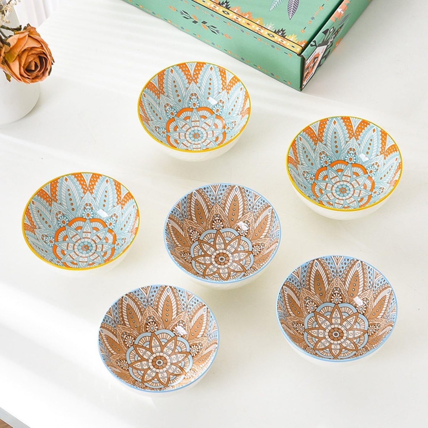 6-Piece Premium Ceramic Bowl Set Handcrafted Design with Gift Box