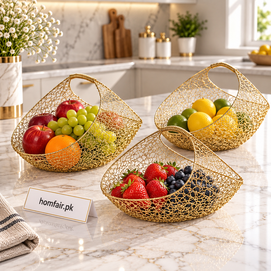 Gold Wire Mesh Decorative Basket Set of 3 for Modern Home Décor