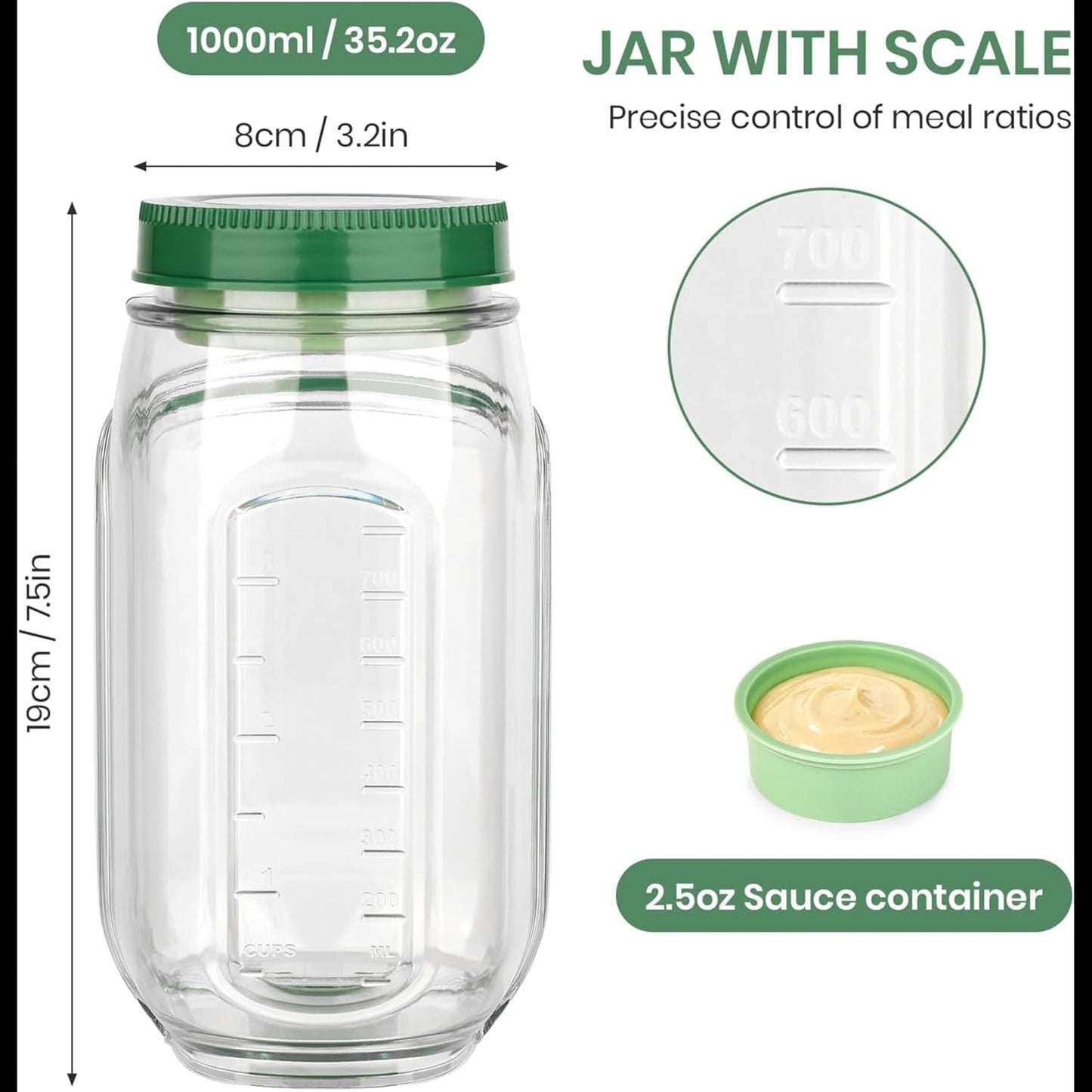 FreshVault Luxe Leakproof Salad Jar – Portable Food Container with Dressing Cup Premium On-the-Go Meal Bottle