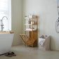 Luxury Bamboo Storage Shelf with Laundry Hamper & Open Shelves – Japandi Bathroom Organizer