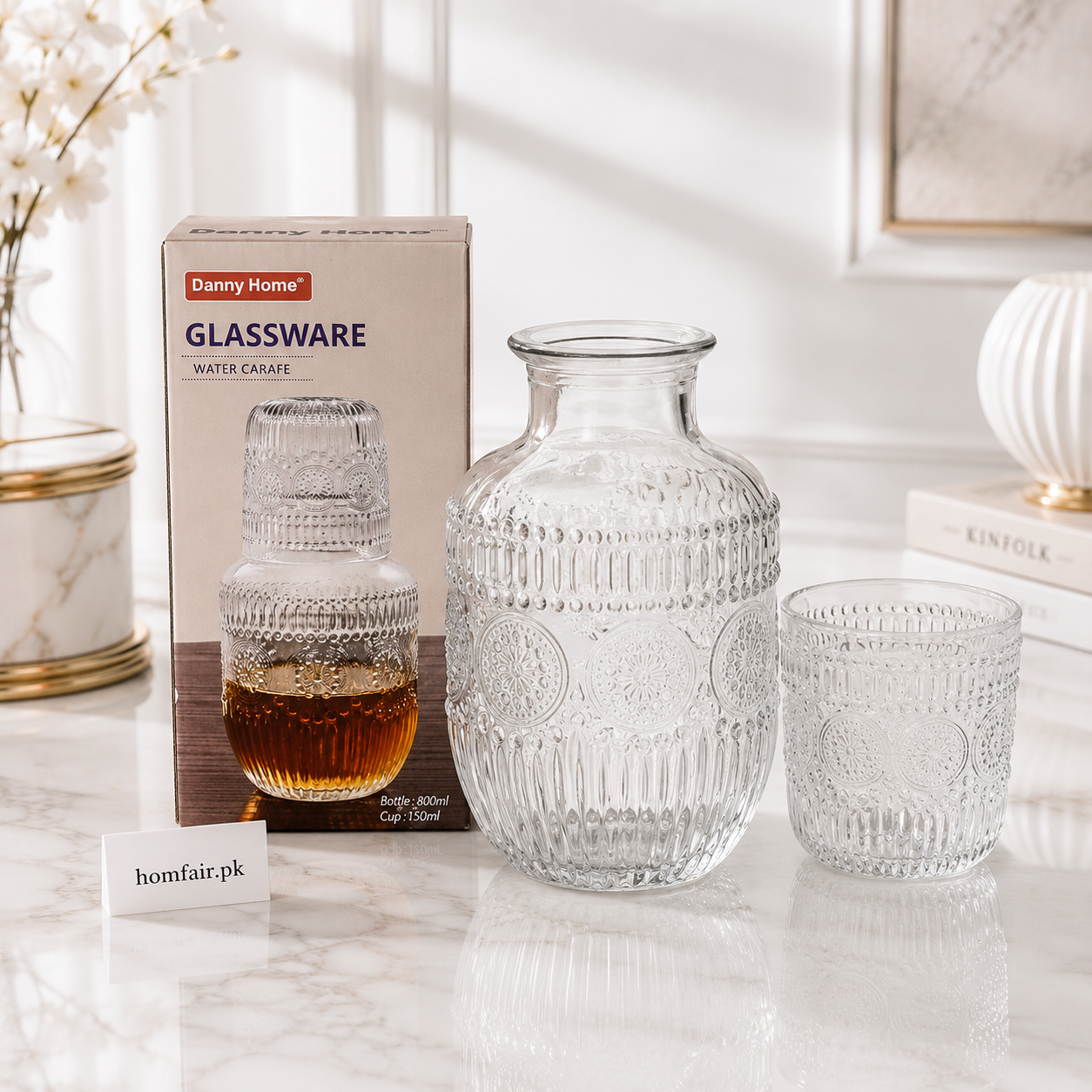 Premium Glass Water Carafe 600ml – Modern Tabletop Drinking Carafe