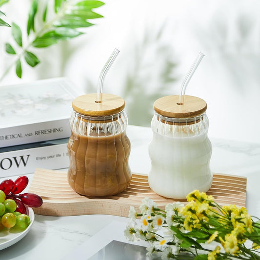 Premium Bamboo Lid Glass Mug with Straw Eco-Friendly Drinkware