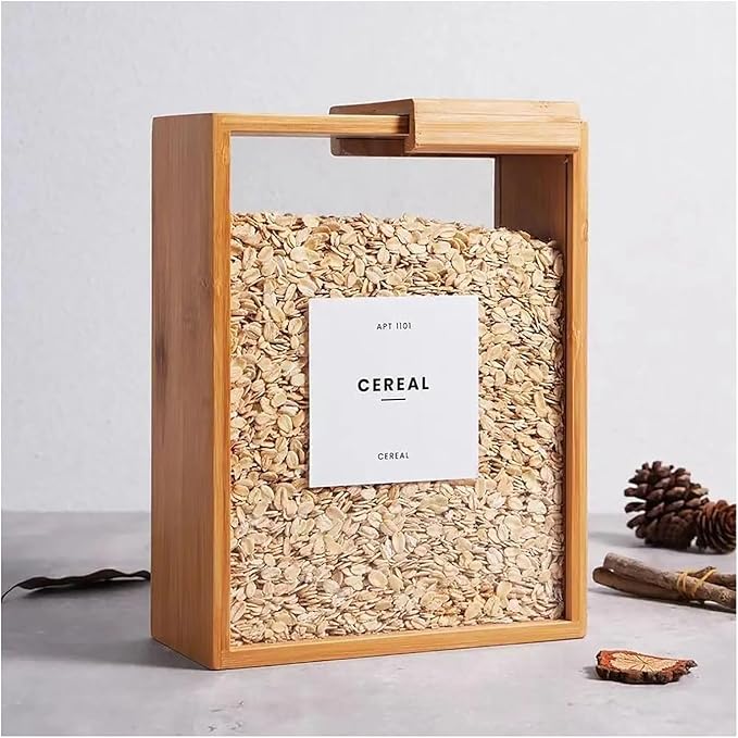 Bamboo Wooden Grain Storage Box Airtight Food Container for Kitchen