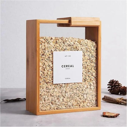 Bamboo Wooden Grain Storage Box Airtight Food Container for Kitchen