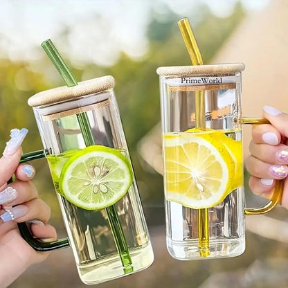 Stylish Design Coffee Glass Mug with Straw Modern Reusable Drinkware