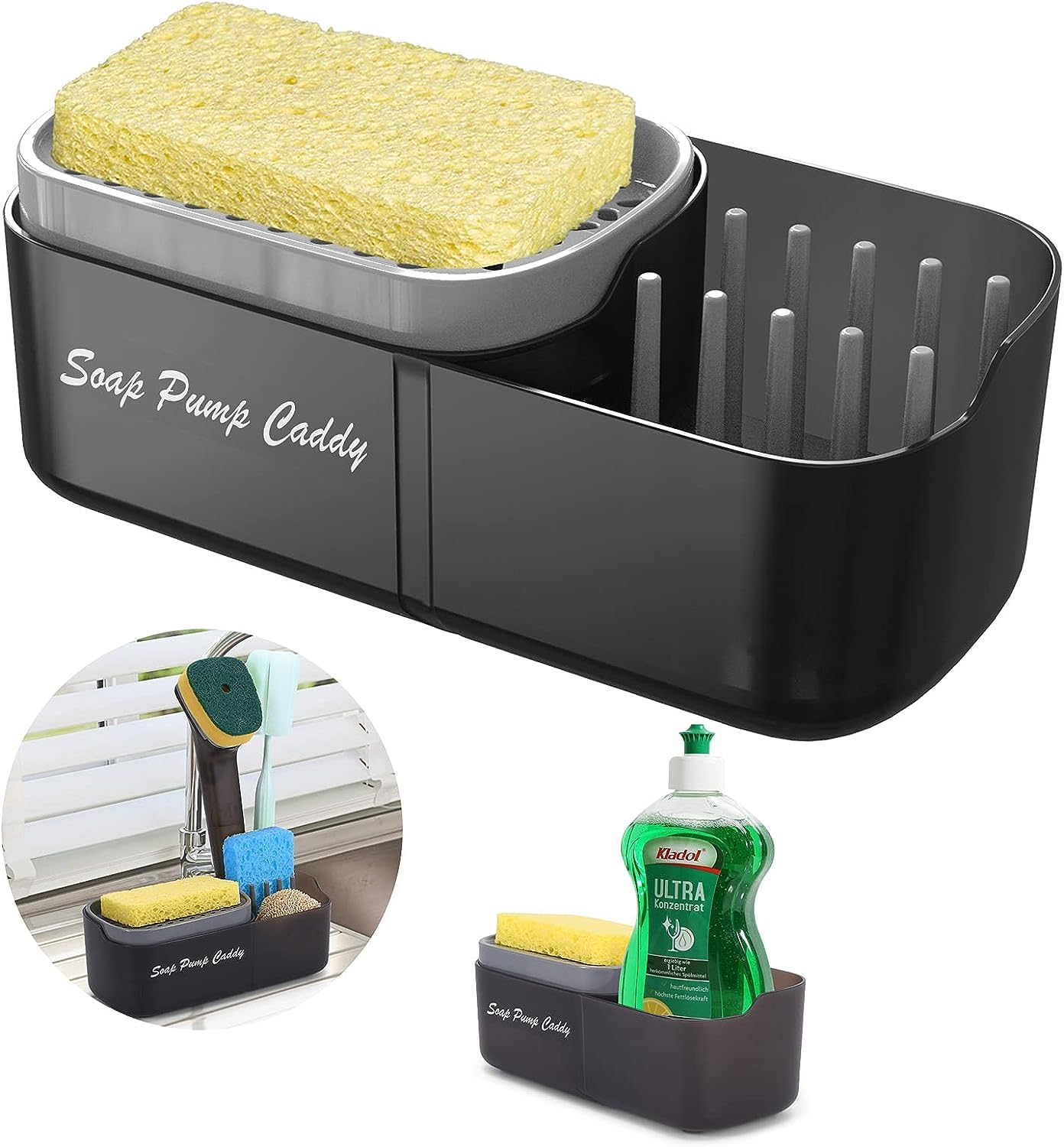 3 in 1 Soap Pump Dispenser with Sponge Holder and Storage Tray