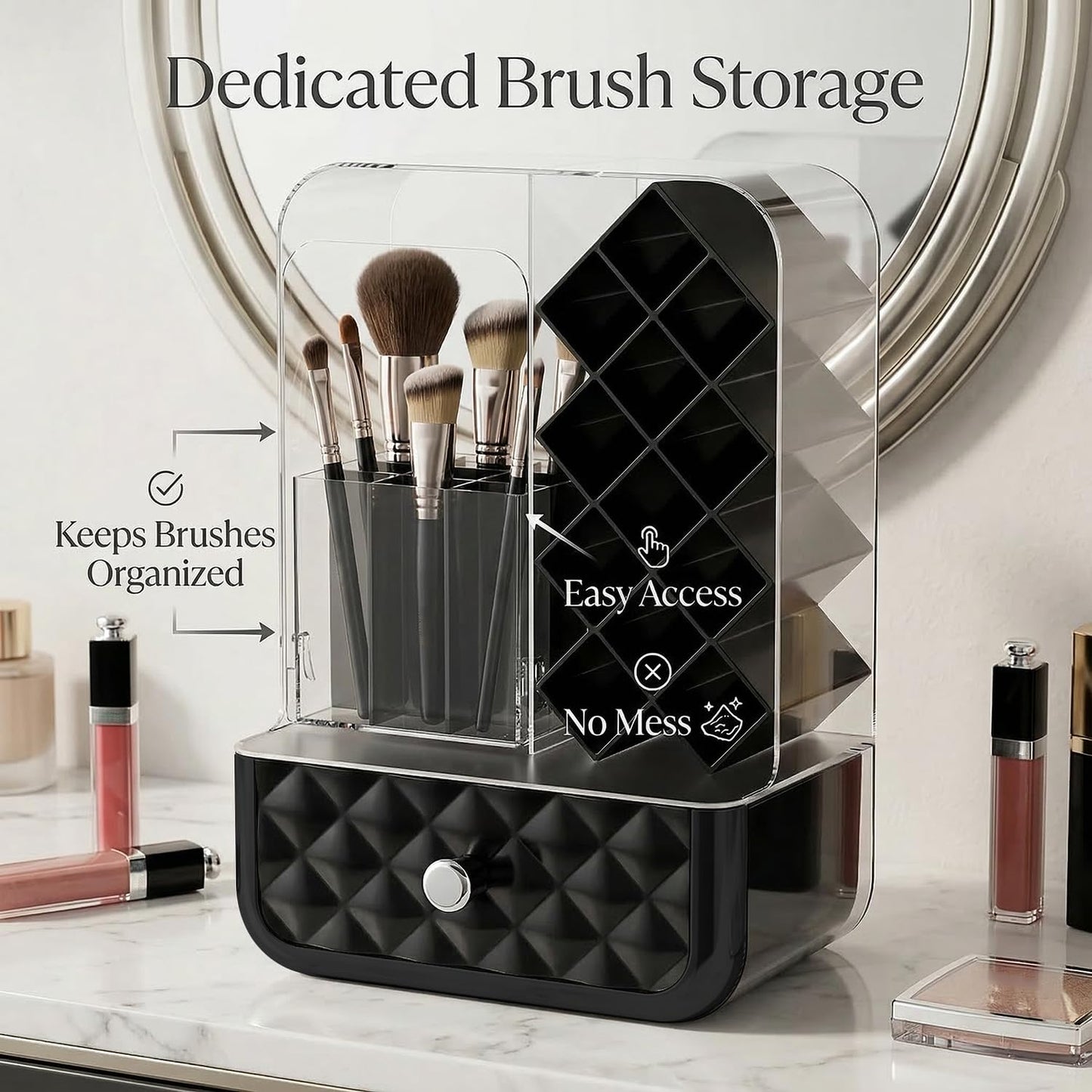Luxury Dustproof Makeup Brush & Lipstick Organizer with Drawer