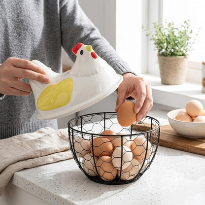 Chicken Egg Basket with Wire Mesh Storage