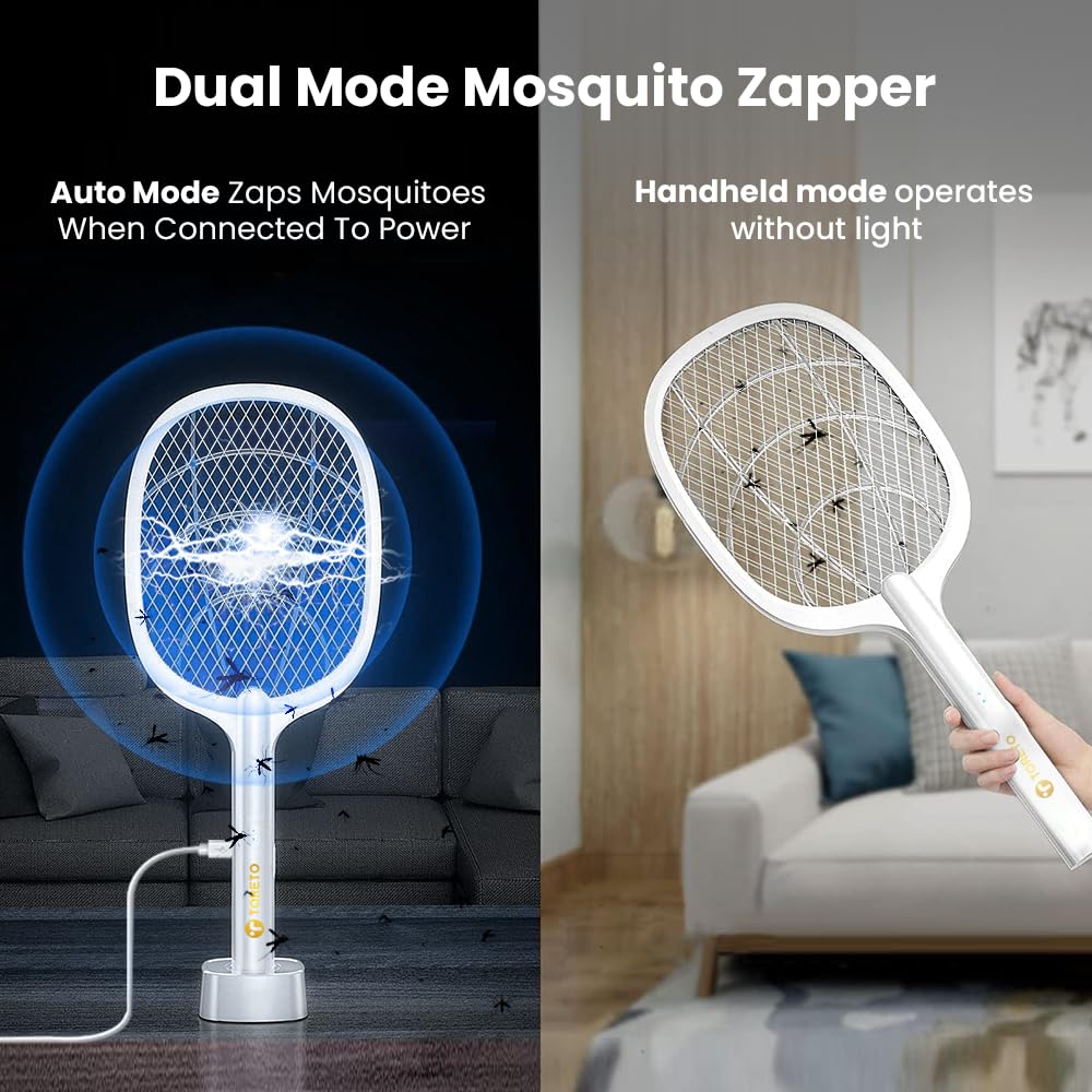 Electric Rechargeable Mosquito Swatter with Base Portable Bug Zapper