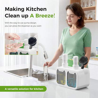 Luxury Dual Soap & Dishwashing Liquid Dispenser with Sponge Holder