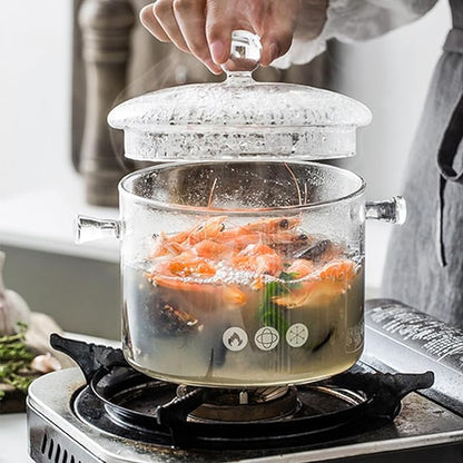 Glass Pots for Cooking On Stove Glass Heat-Resistant Glass Simmer Borosilicate Glass Cooking Pot with Lid and Handles