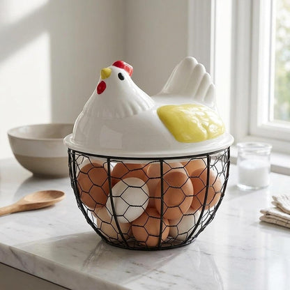Chicken Egg Basket with Wire Mesh Storage