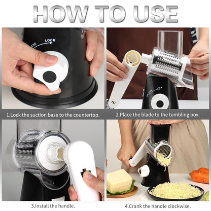 3-in-1 Tabletop Drum Grater Rotary Vegetable Cutter & Slicer
