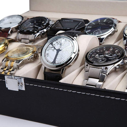 Luxury 12-Slot Watch Organizer Box with Glass Display Lid