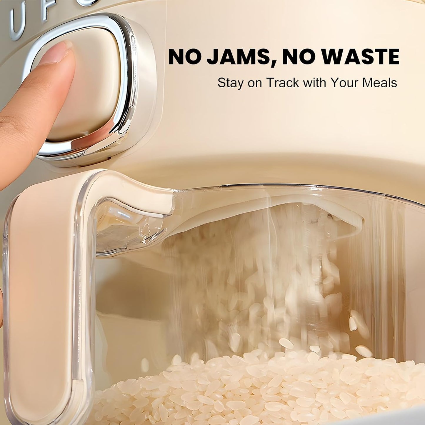 Rice Dispenser Container – Airtight Wall-Mounted Dry Food Storage with One-Touch Measuring Cup for Kitchen Pantry