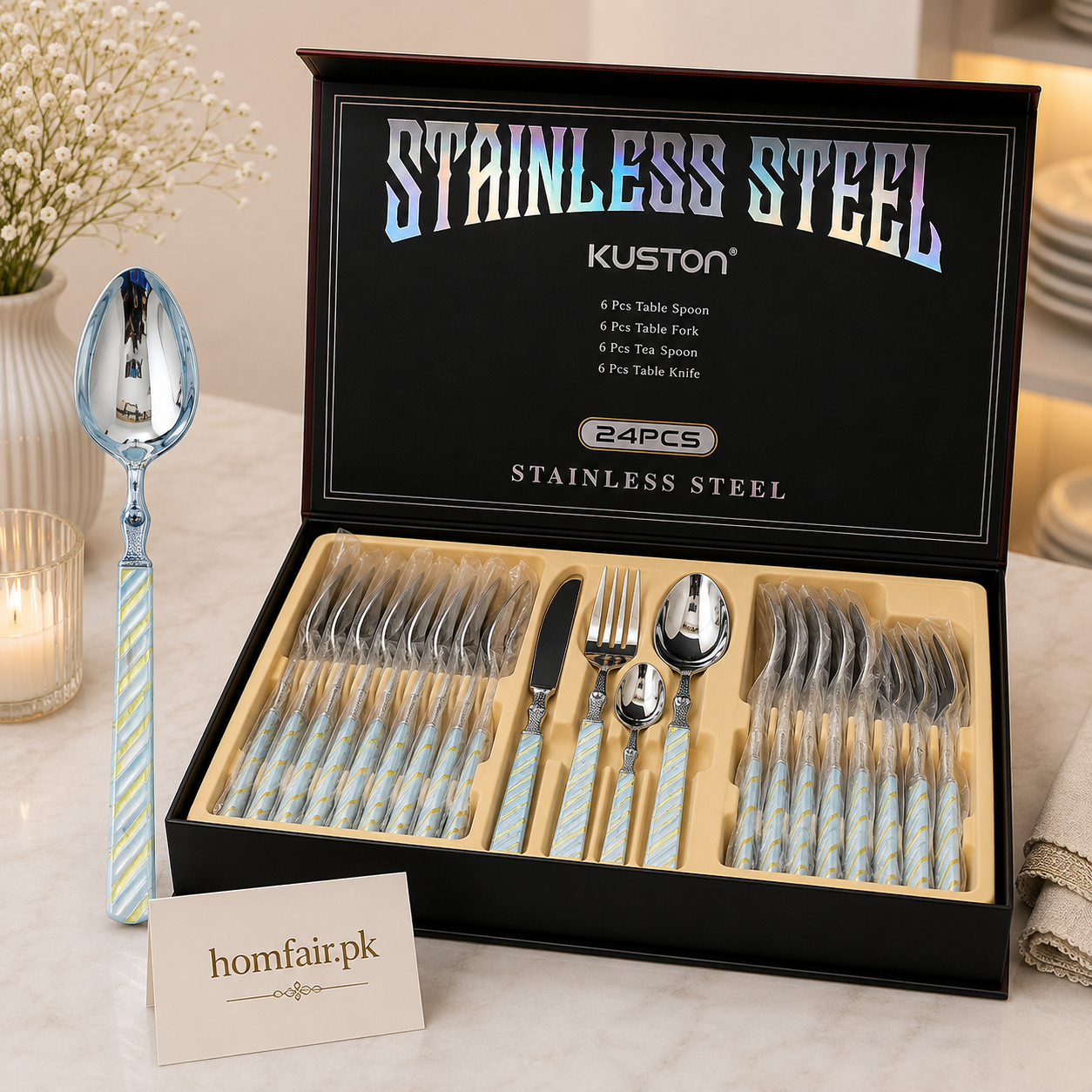 Premium 24-Piece Stainless Steel Cutlery Set with Gift Box