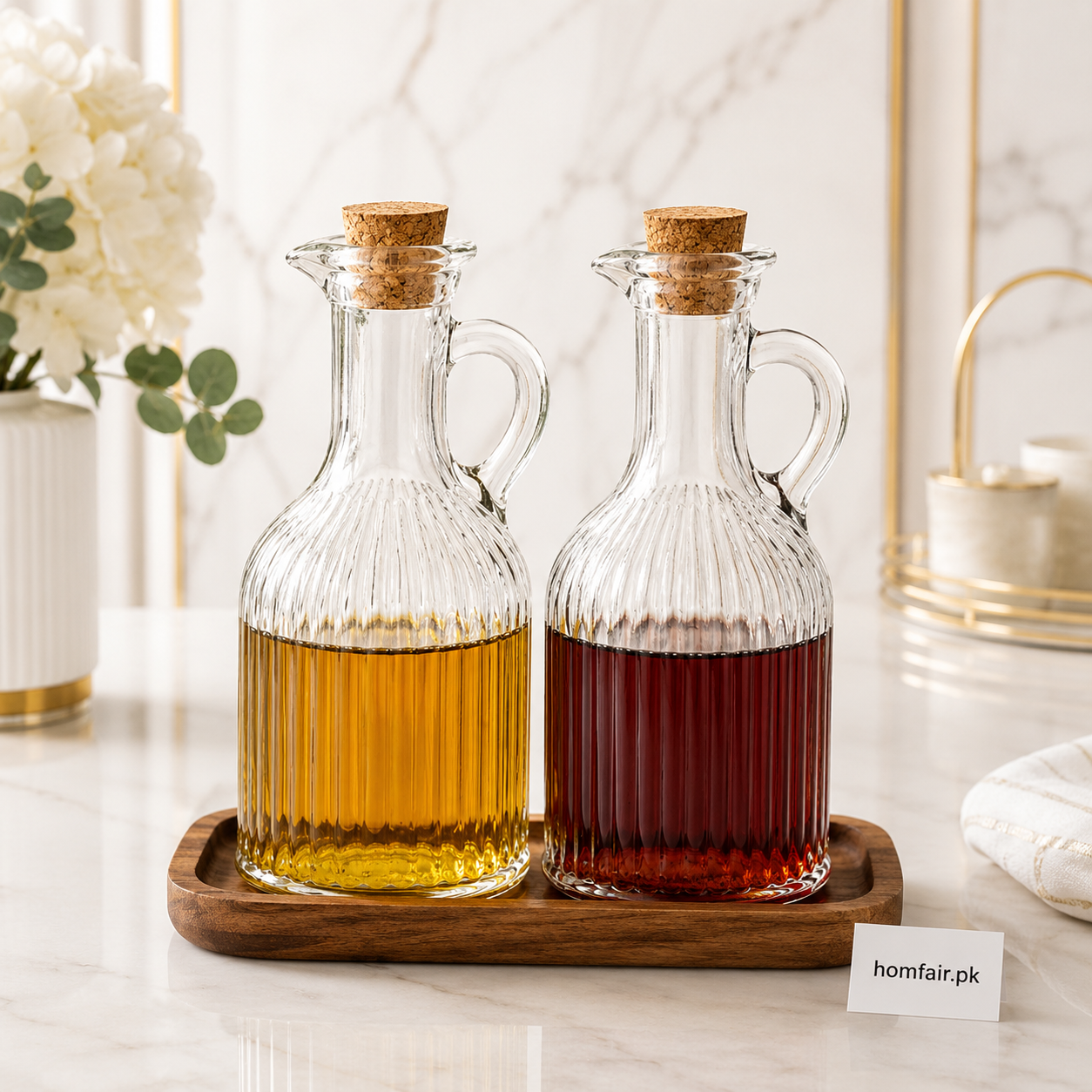 Glass Oil & Vinegar Bottle Set with Cork Stoppers - 350ml 2pcs