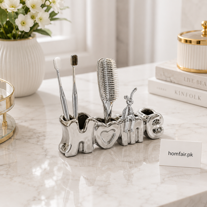 Luxury HOME Ceramic Toothbrush Holder Bathroom Organizer & Makeup Brush Stand