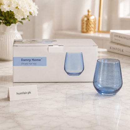 Danny Home Blue Stemless Glass Set 6 Pcs Premium Colored Drinking Glasses