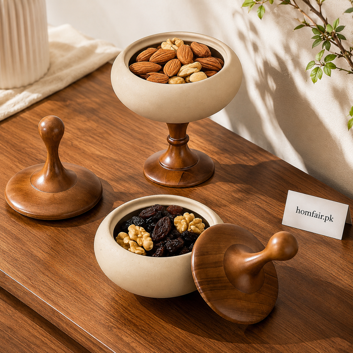 Multipurpose Serving Bowl with Wooden Lid & Pedestal
