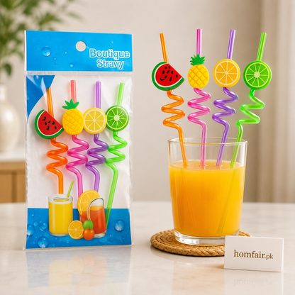 Spiral Drinking Straws Set Fruit Design Party Straws (4 Pcs)