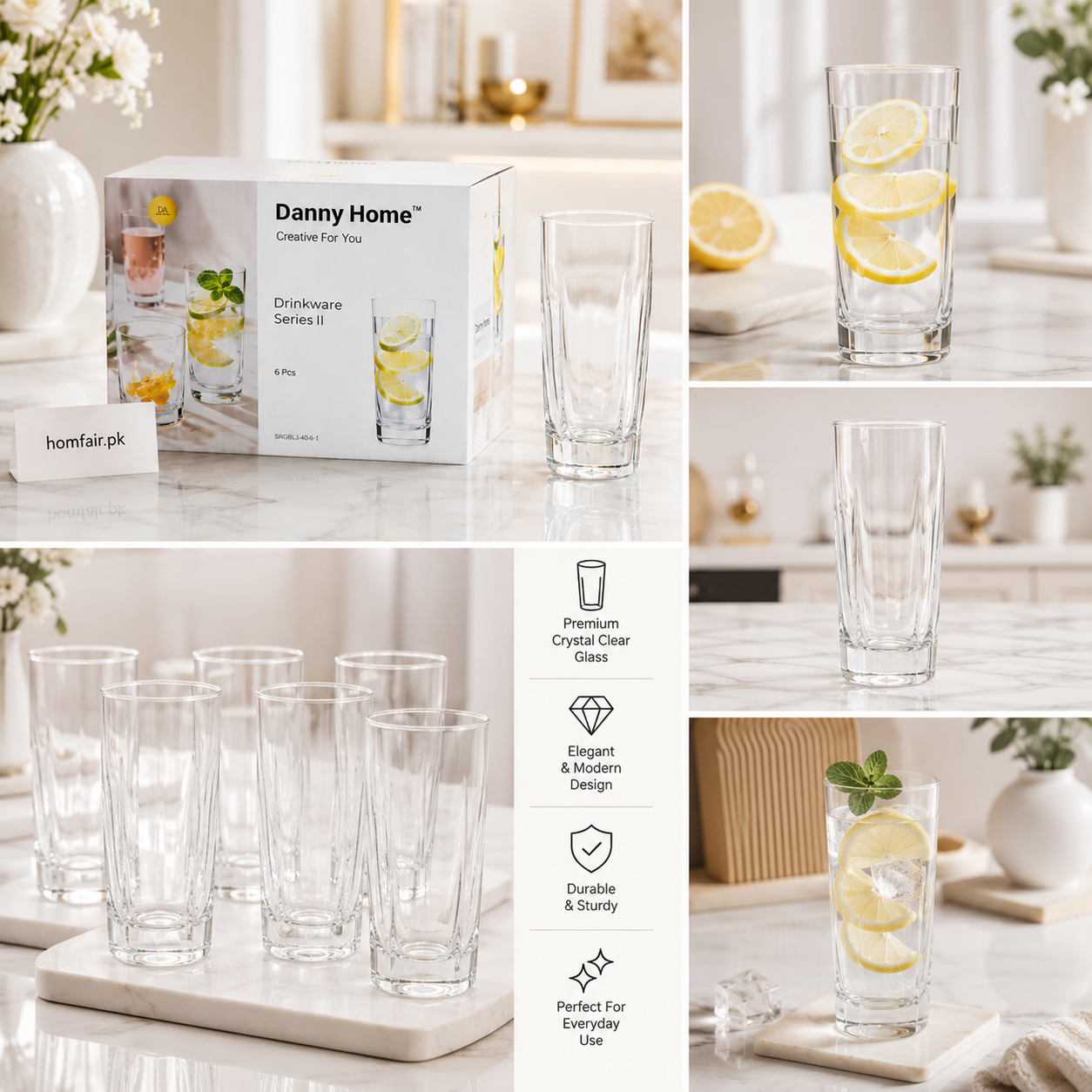 Danny Home Drinkware Series 6 Pcs Premium Glass Tumbler Set