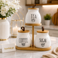 Ceramic 3-Piece Kitchen Storage Jar Set with Airtight Lids & Wooden Stand
