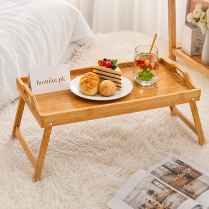 Premium Foldable Bamboo Bed Tray Table for Breakfast, Laptop & Serving