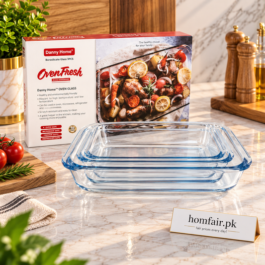Danny Home Premium 3-Piece Glass Dish Set – 1L, 1.6L & 2.2L Elegant Serving & Storage Collection