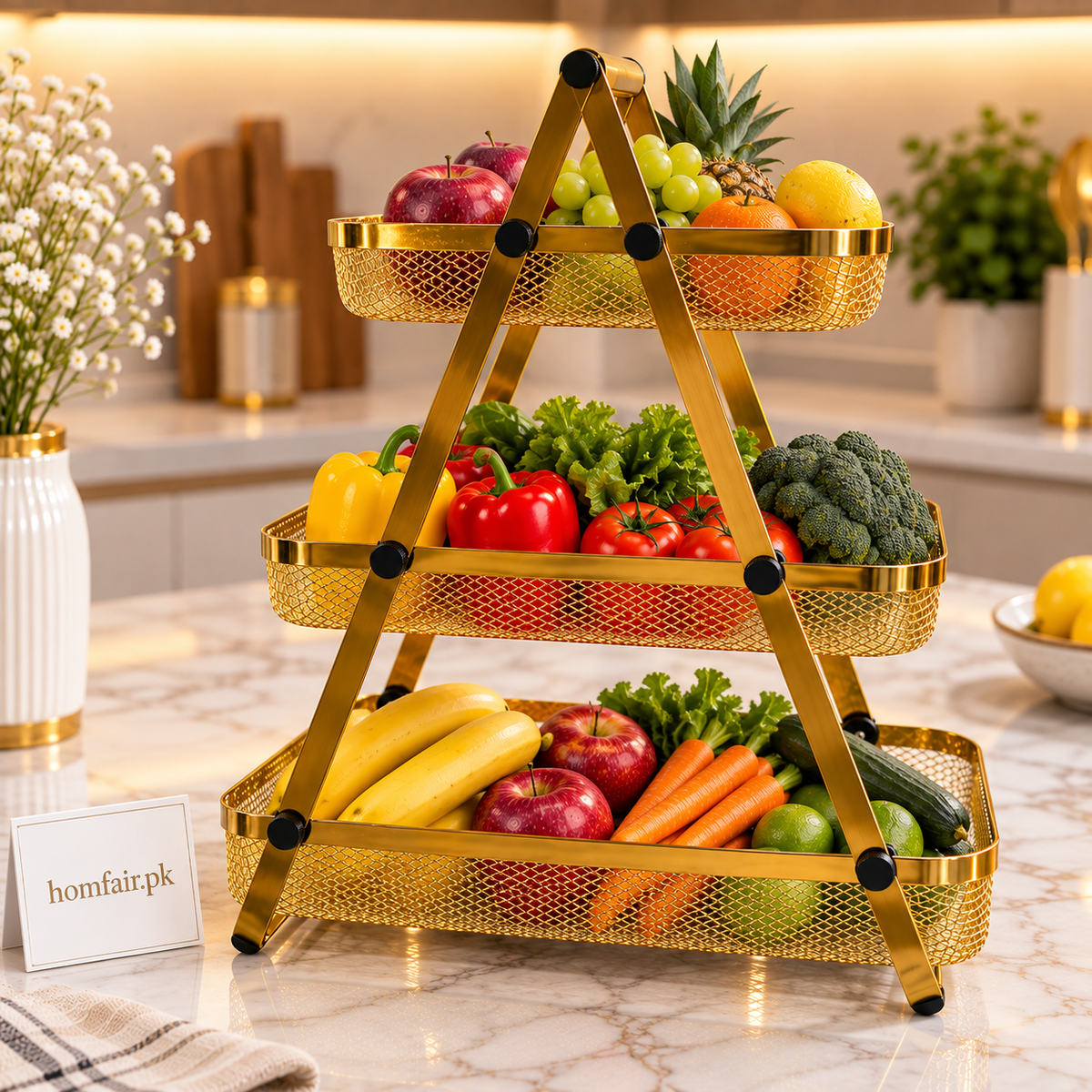Luxury Golden 3-Tier Fruit & Vegetable Rack
