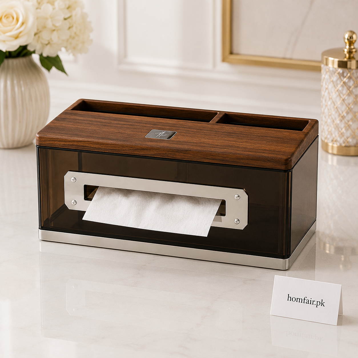 Plastic Square Wood Drawer Tissue Box
