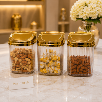 Premium Airtight Acrylic Storage Container Set with Gold Lids (1 Pieces)