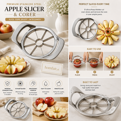 Premium Stainless Steel Apple Slicer & Corer – 8-Blade Fruit Cutter