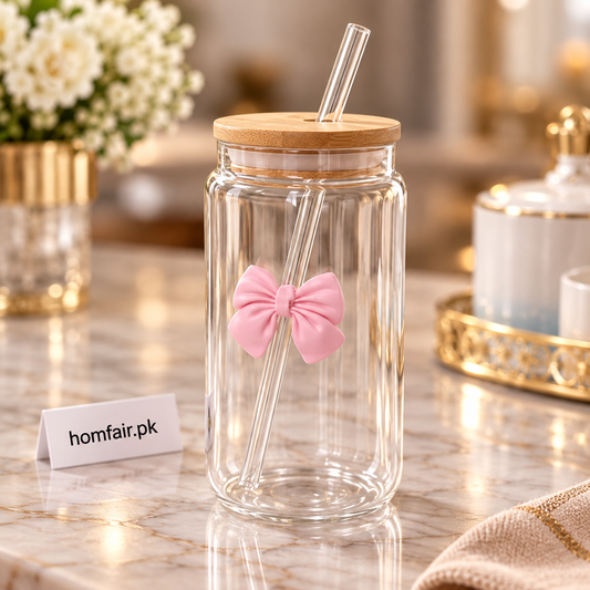 Elegant Ribbed Glass Storage Jar with Decorative Bow Lid