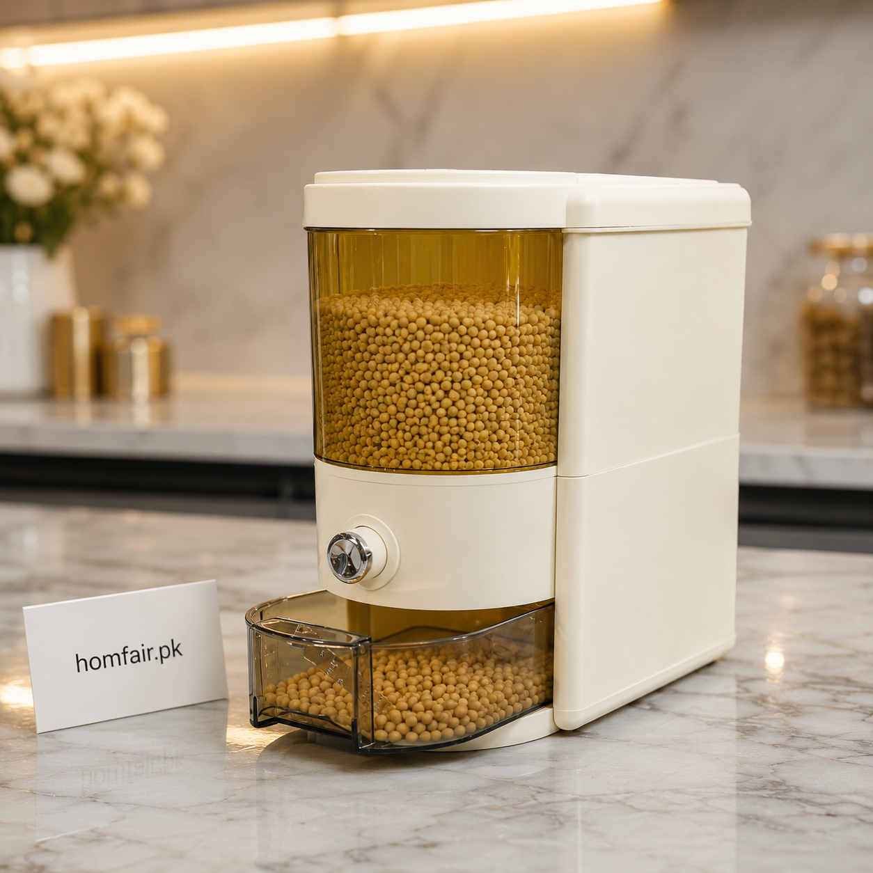 Airtight Rice & Grain Storage Dispenser with Collection Tray