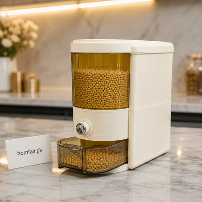 Airtight Rice & Grain Storage Dispenser with Collection Tray