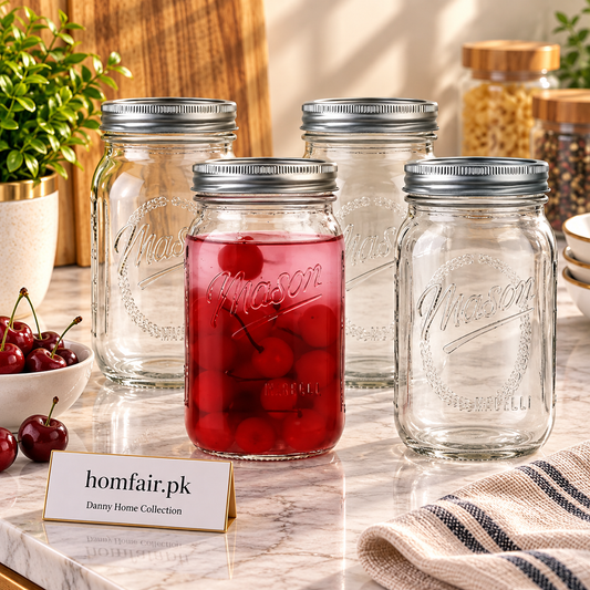 Danny Home Premium 950ml Glass Mason Jar Set – 6-Piece Elegant Pantry Storage & Beverage Serving Collection