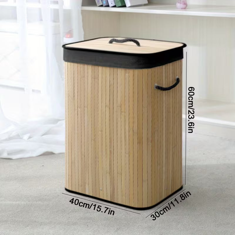 Luxury Foldable Bamboo Laundry Hamper with Lid
