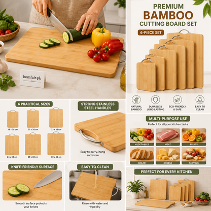 Premium Bamboo Cutting Board with Stainless Steel Handles