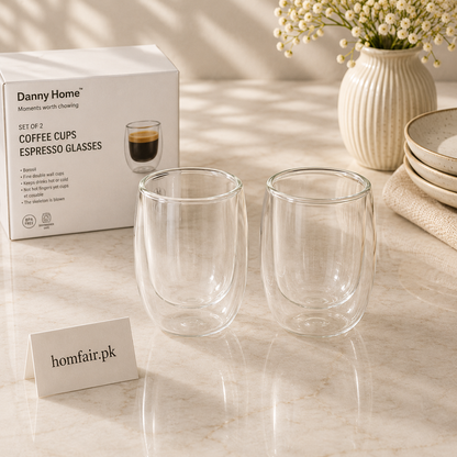 Premium Double Wall Glass Set of 2 200ml – Stylish Insulated Everyday Drinkware