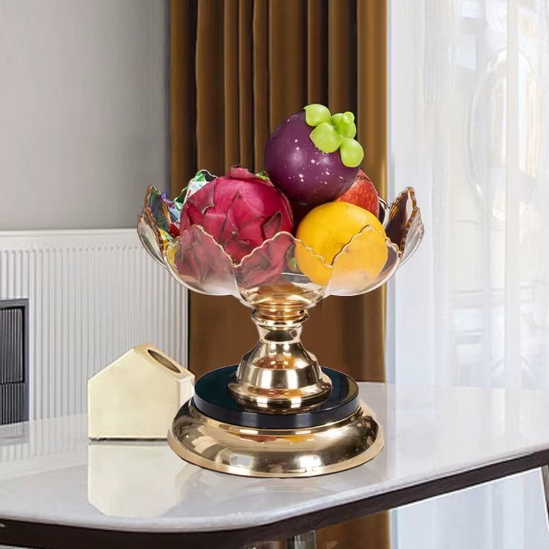 Luxury Single Bowl Crystal Fruit Stand with Golden Base