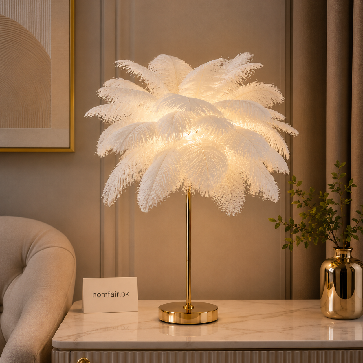 Luxury Feather Table Lamp – Modern Decorative Bedside Light