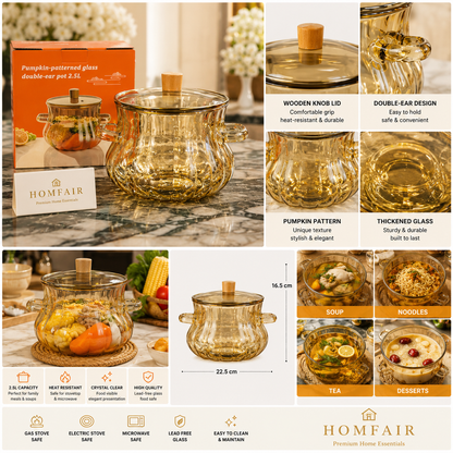 2.5L Pumpkin Pattern Glass Cooking Pot with Lid