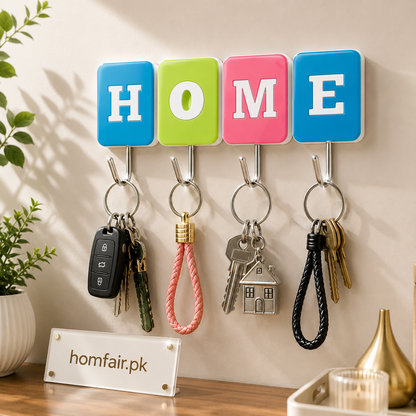 HOME Decorative Wall Key Holder with 4 Heavy-Duty Hooks