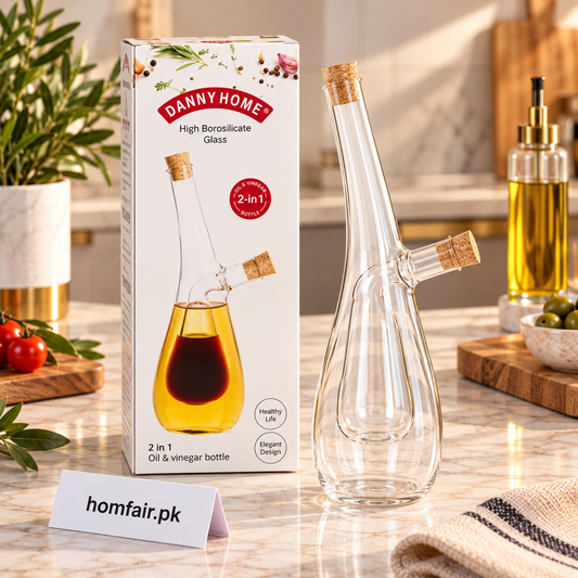 Danny Home Dual-Size Glass Oil Bottle – 260ml + 50ml 2-in-1 Premium Kitchen Storage Dispenser
