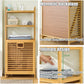 Luxury Bamboo Storage Shelf with Laundry Hamper & Open Shelves – Japandi Bathroom Organizer