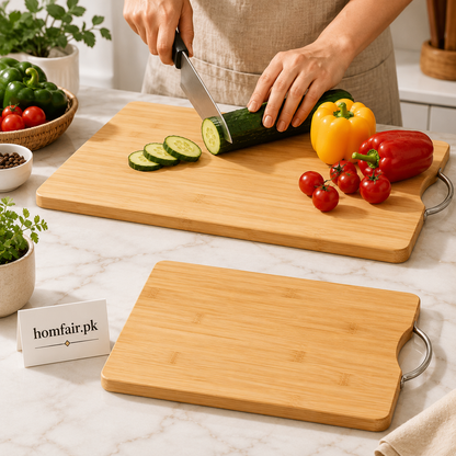 Premium Bamboo Cutting Board with Stainless Steel Handles