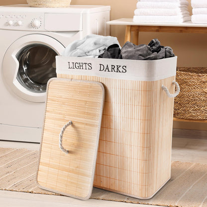 Luxury Bamboo Laundry Hamper with Lid & Removable Liner